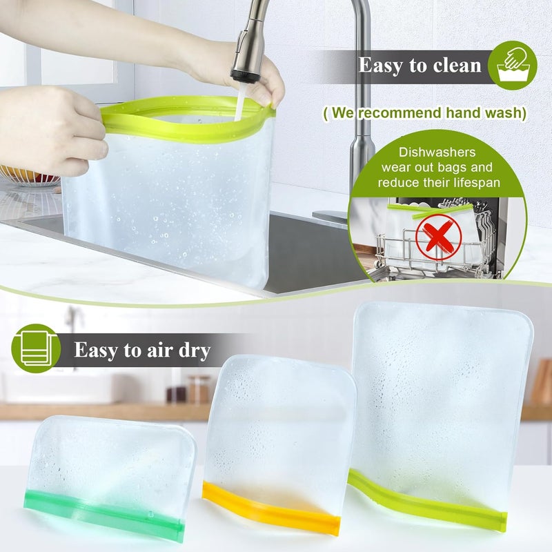 TROUSKAIG 12 Pack Food Storage Containers Silicone Bags-6 Gallon Freezer 3 Sandwich 3 Reusable Snack Bags, Leakproof Silicone Bags for Fruit Storage - Image 3